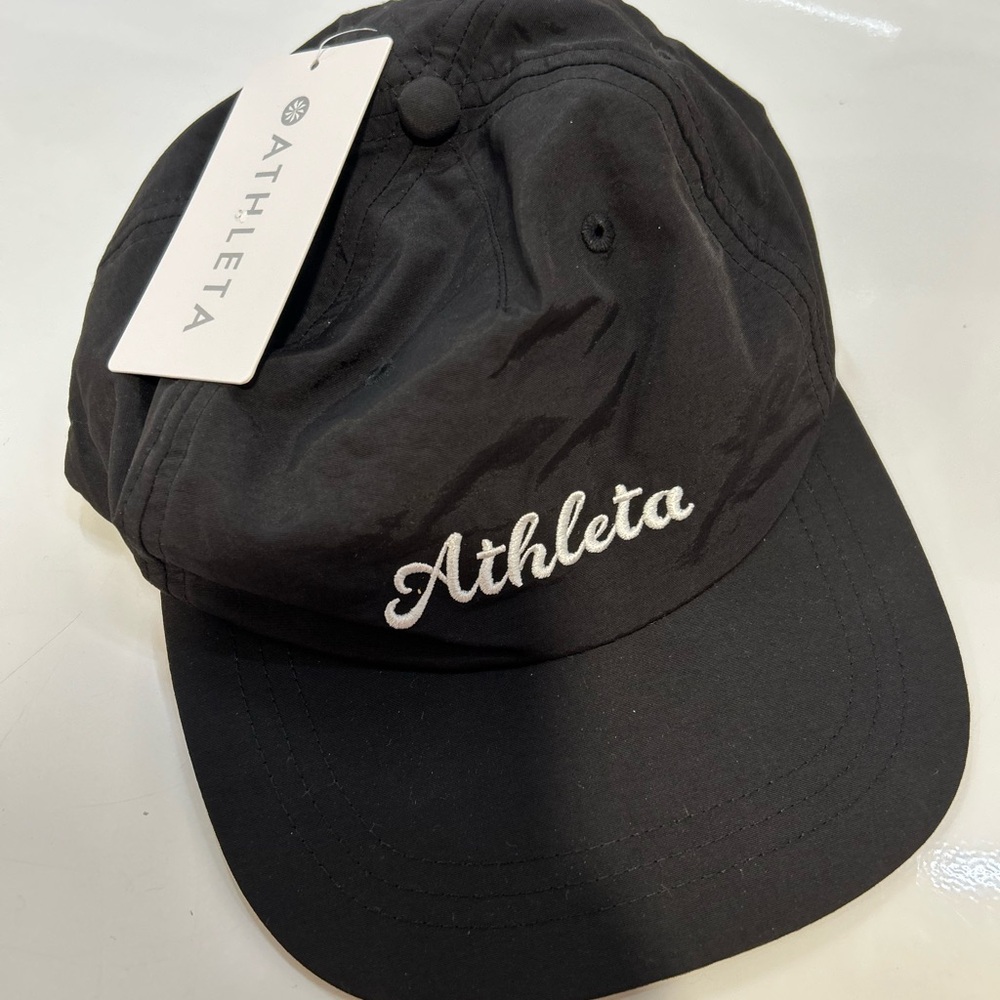 Athleta Black Hat with White Script Logo